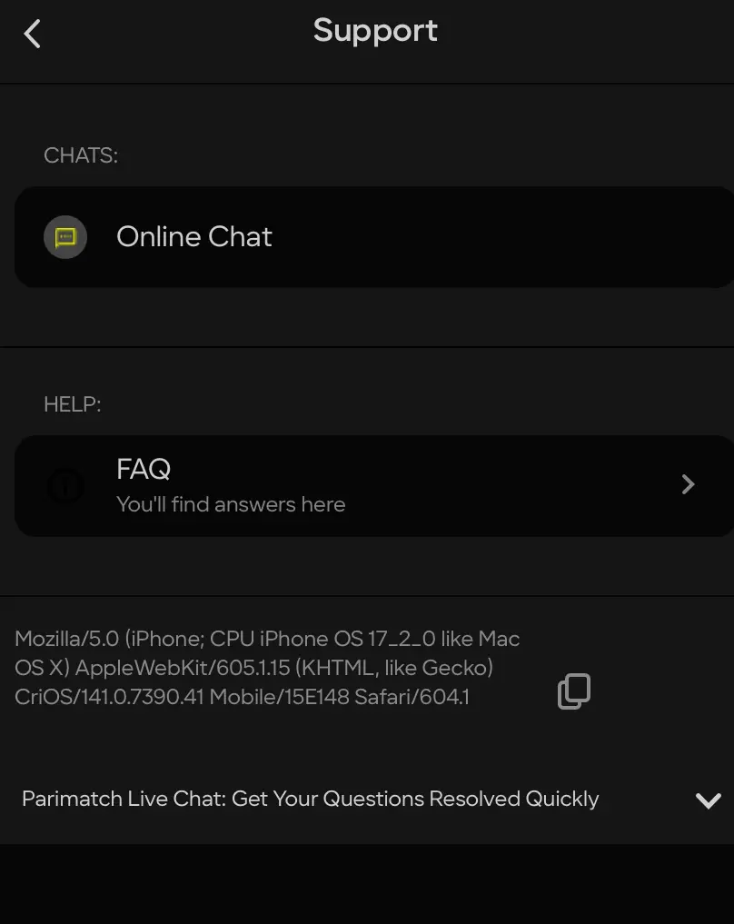 Customer Support at Parimatch