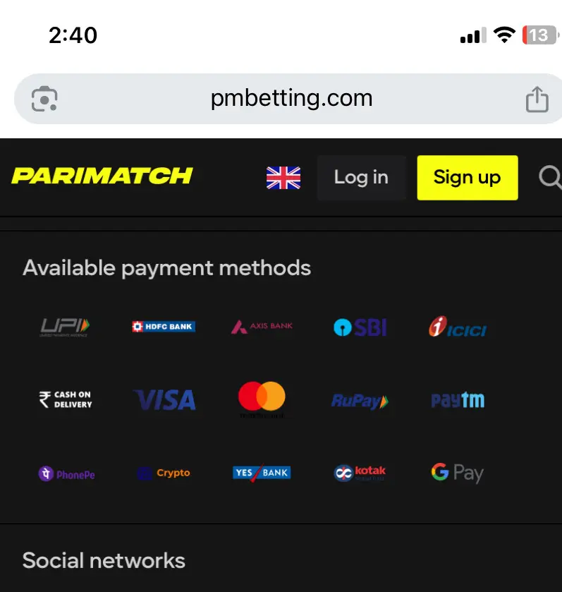 Available Payment Methods Parimatch 