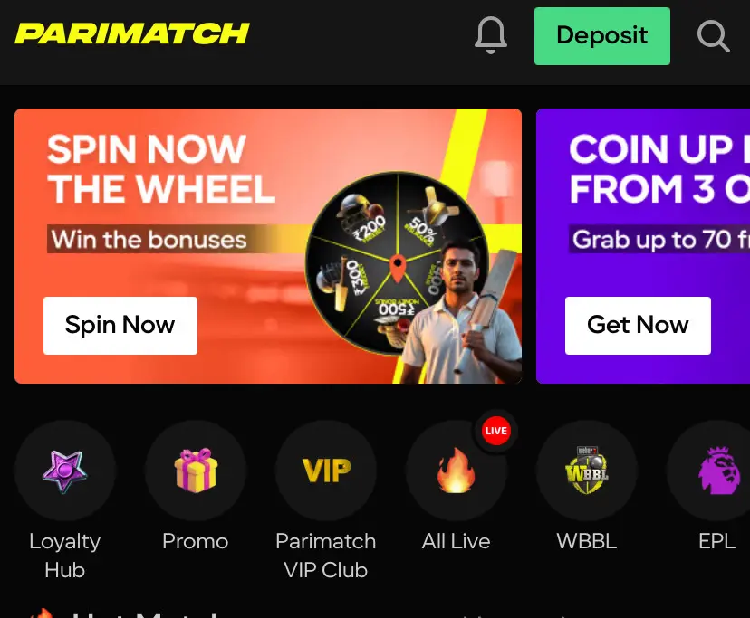 Parimatch Deposit button 