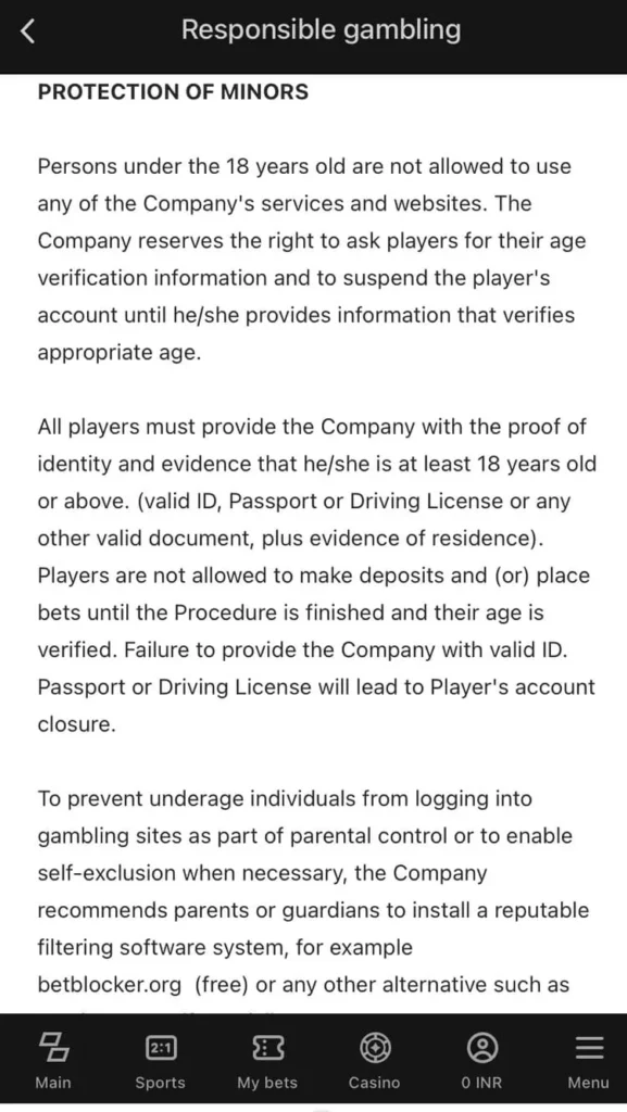 Responsible Gaming Parimatch