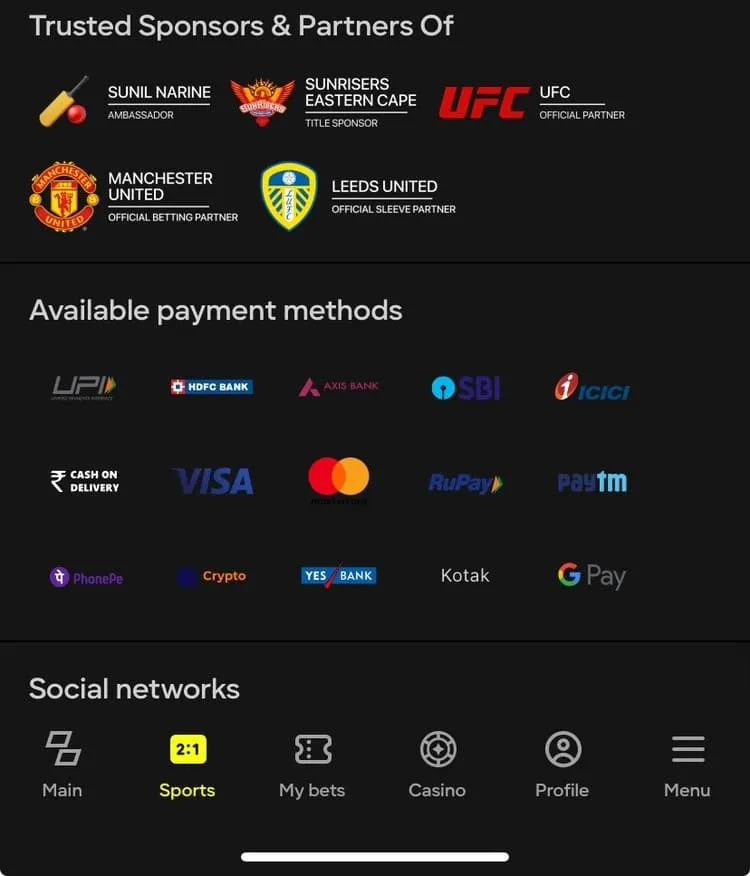 Available Payment Methods Parimatch