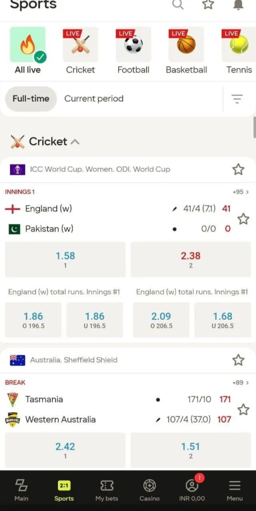 Live betting at Parimatch