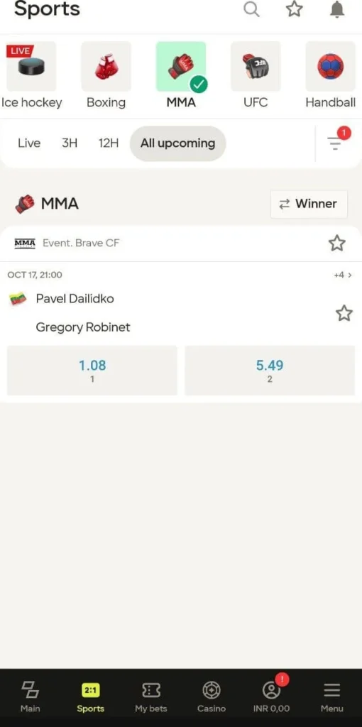 Parimatch pre-match betting