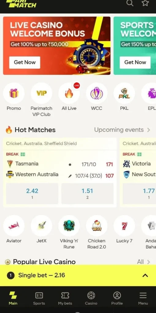 Live Casino Welcome Bonus Parimatch