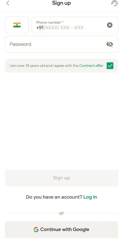 Parimatch Signing up process