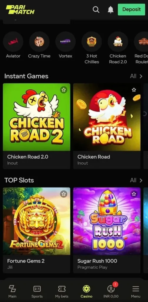 Parimatch games options