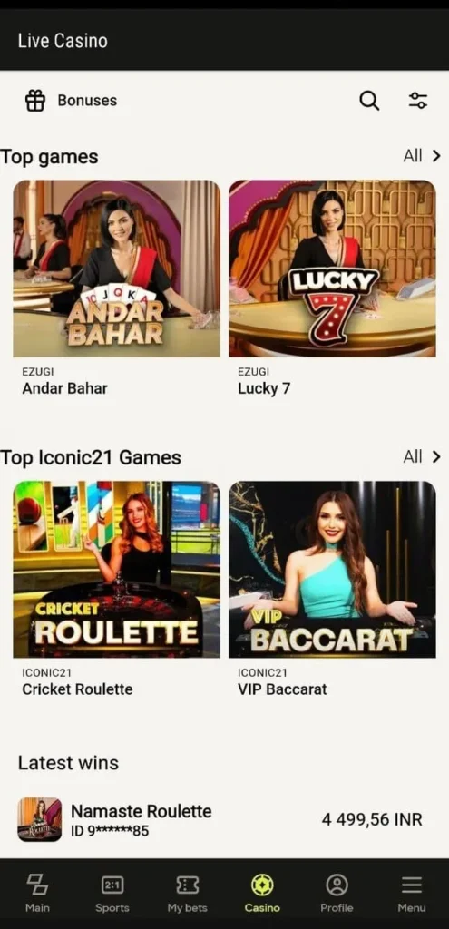 Parimatch live casino games