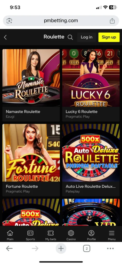Parimatch Roulette Tables