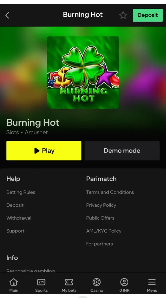 Burning Hot Slot Parimatch
