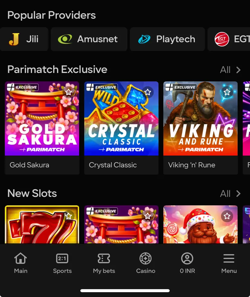 Parimatch Slot Providers