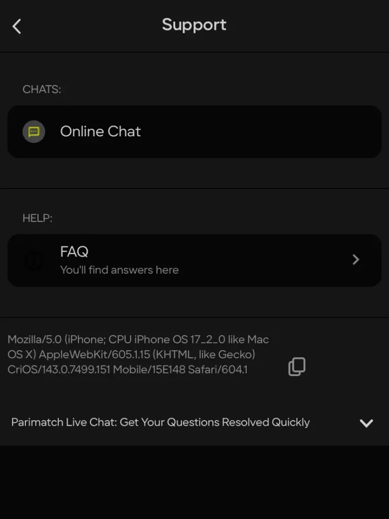 Parimatch Customer Support 