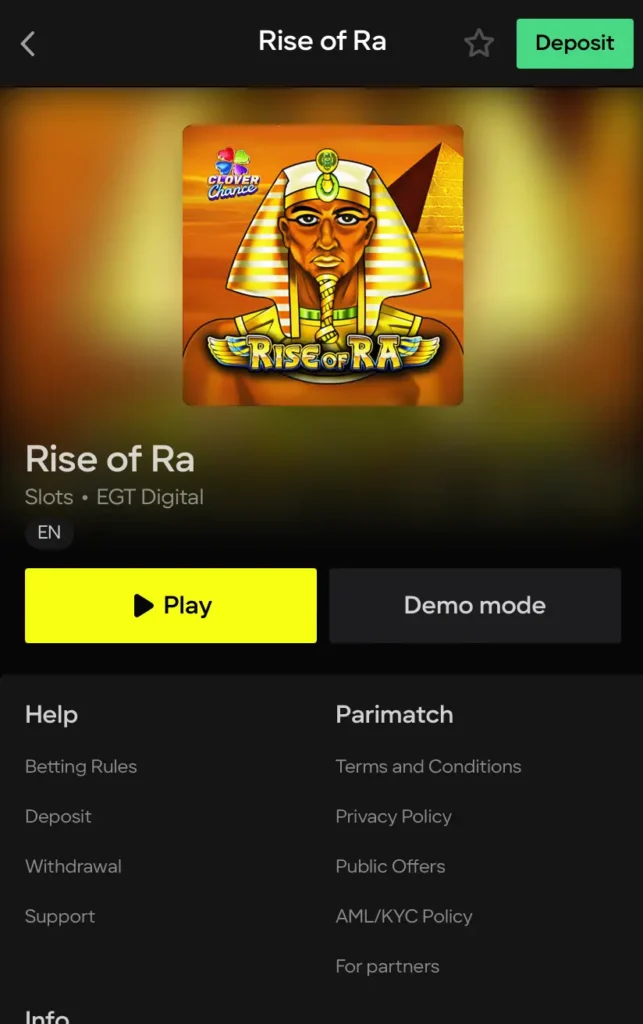 Rise of Ra Slot Review Parimatch