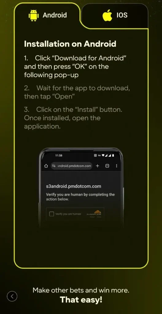 Parimatch Android app installation