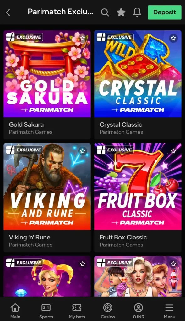 Parimatch Exclusive Slots 