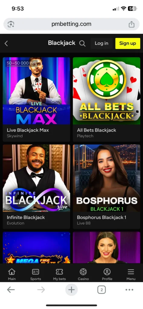 Parimatch Live Blackjack 