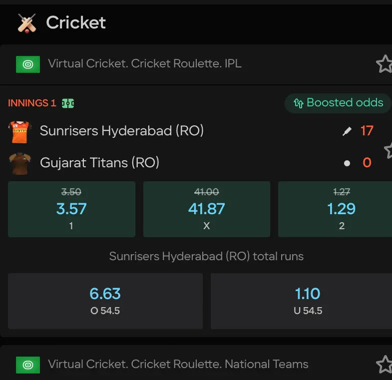 Virtual cricket betting Parimatch