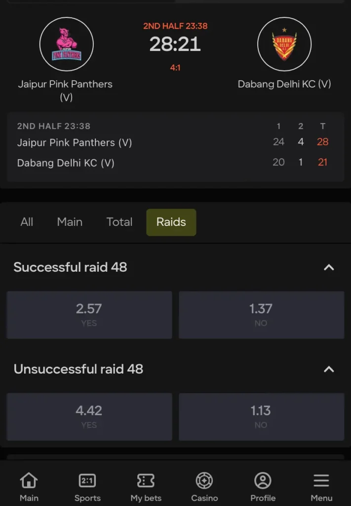 Kabaddi Raids on Parimatch