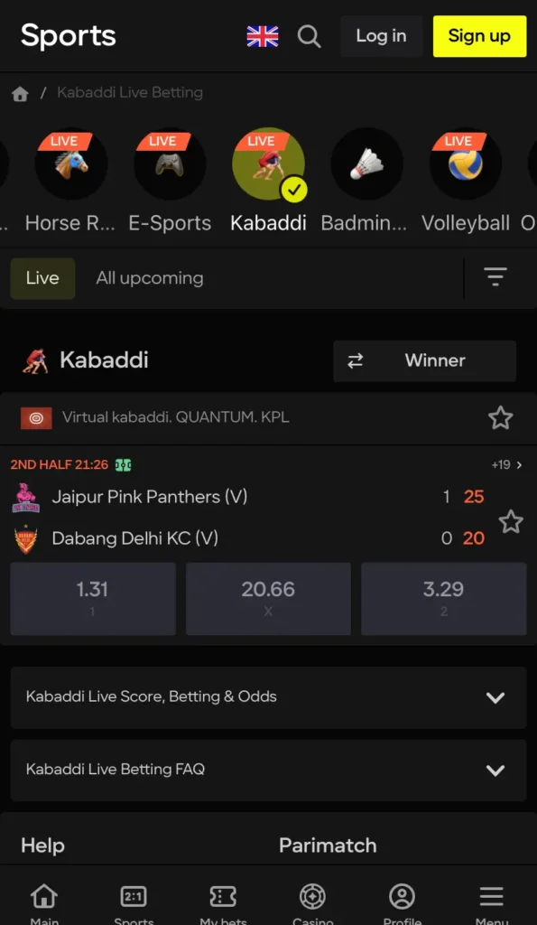 Kabaddi Betting Parimatch