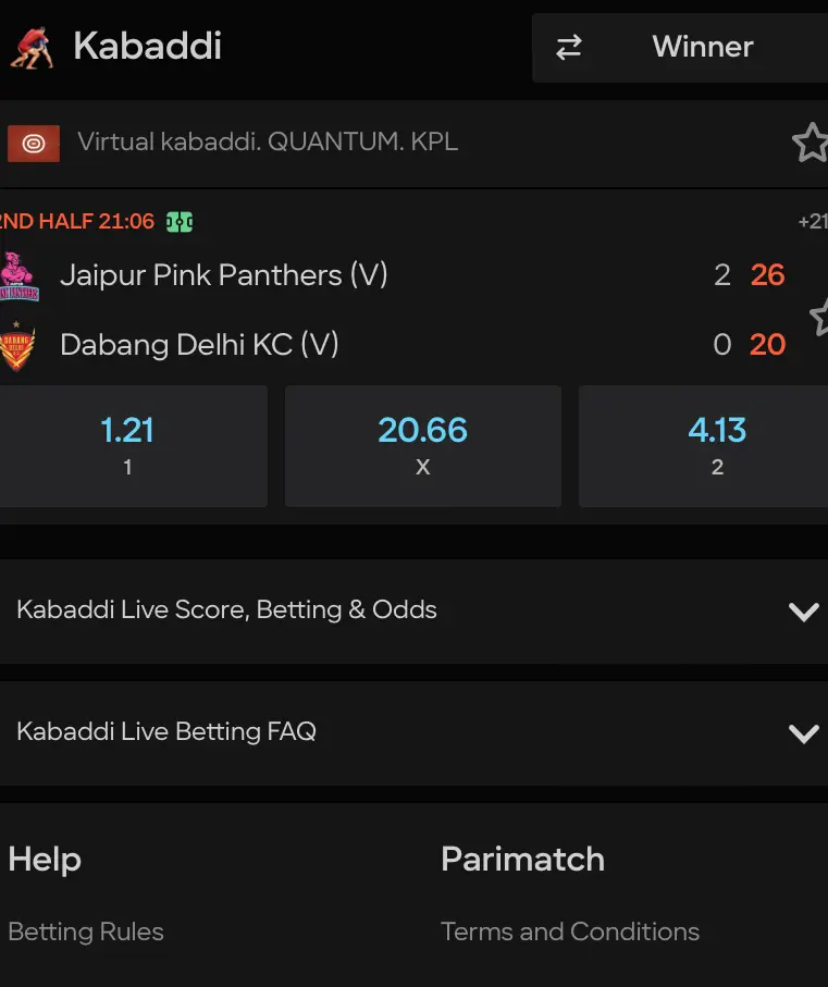 Types of Bets Kabaddi on Parimatch