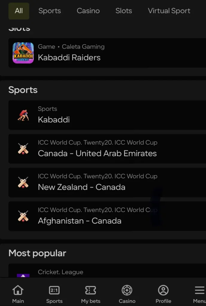 Search Kabaddi on Parimatch
