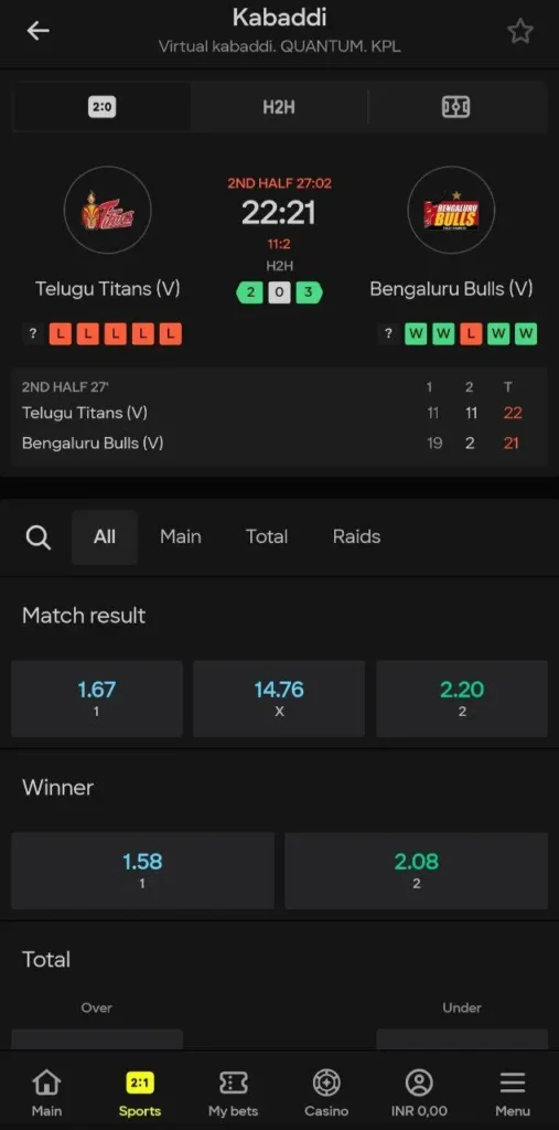 Kabaddi betting Parimatch