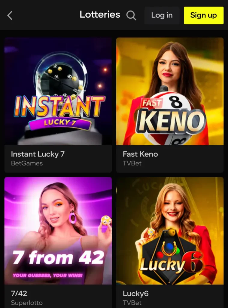 Lottery games on Parimatch 