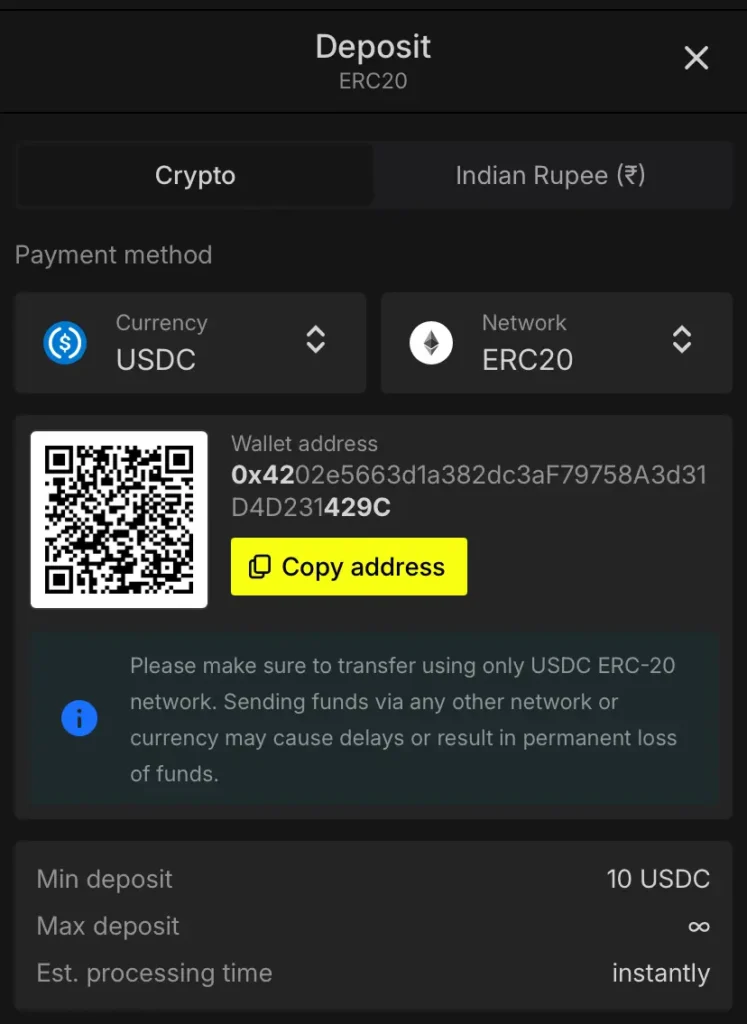 Deposit with USDC at Parimatch