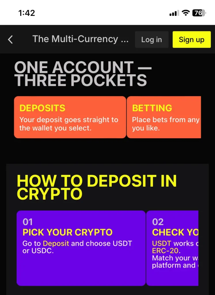 Deposits through crypto at Parimatch