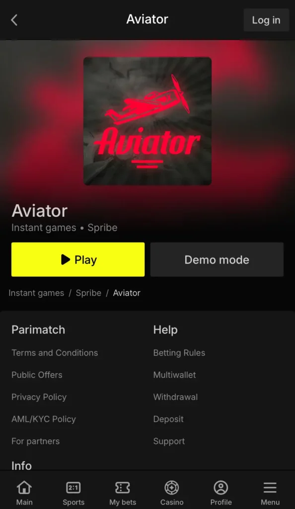 Aviator at Parimatch